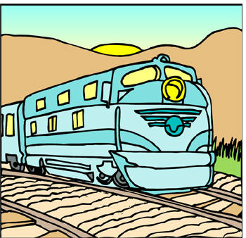 old diesel train on rails track cartoon