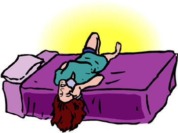 woman lying on bed with telephone cartoon
