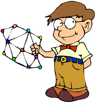boy scientist with atoms and molecules cartoon