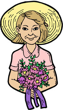 bridesmaid wearing hat holding catching flowers cartoon drawimg