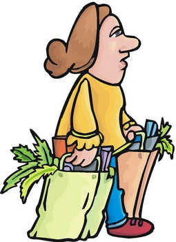woman carrying shopping cartoon chattels