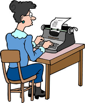 woman sitting at typewriter cartoon drawing